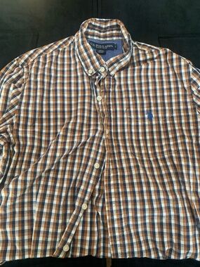 U.S. Polo Assn. Navy Orange White Plaid Button-Down Shirt